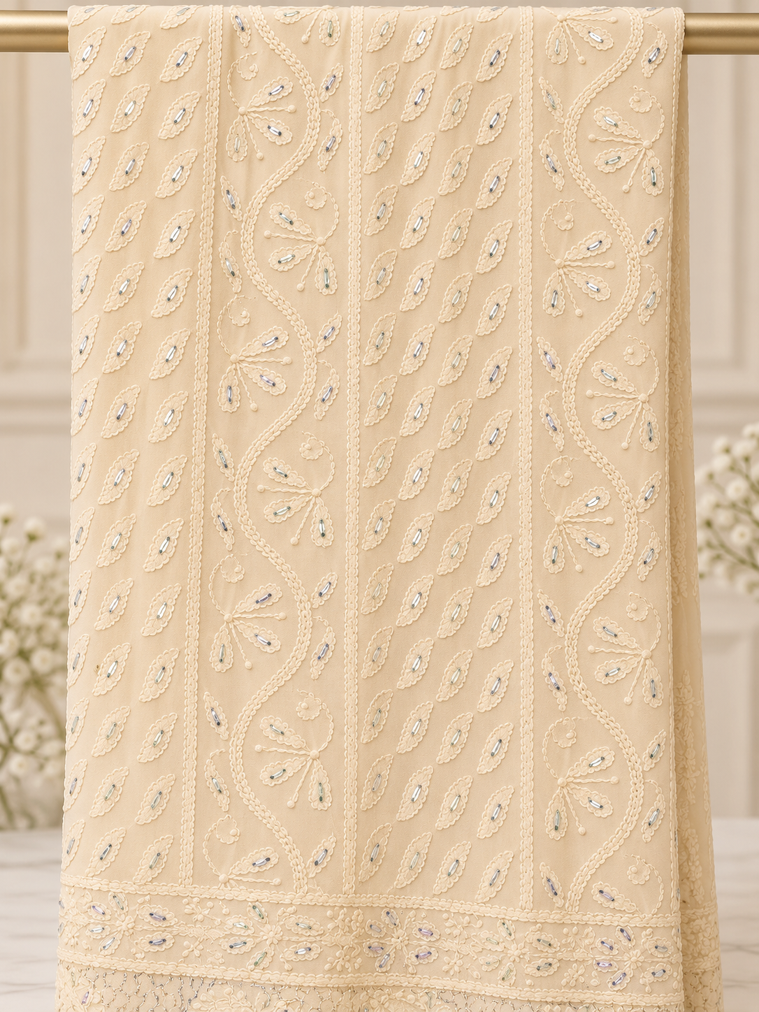 Heritage Chikankari Jaal Unstitched Suit Fabric with Dupatta | Pure Viscose Chiffon