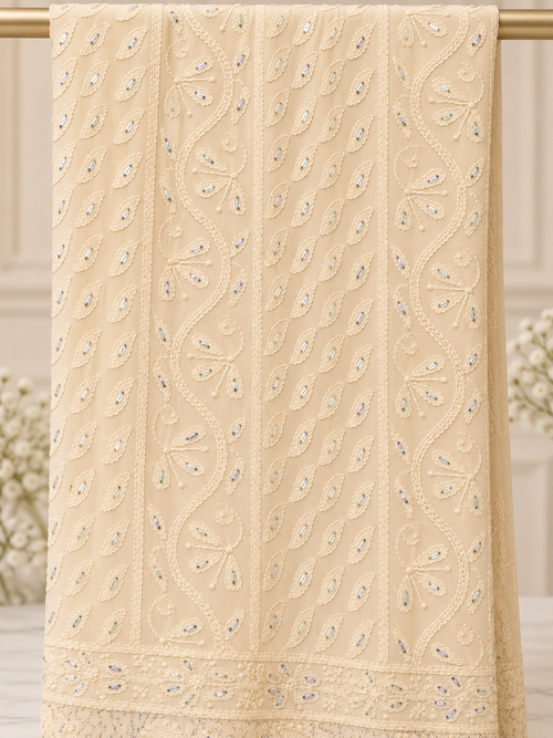 Heritage Chikankari Jaal Unstitched Suit Fabric with Dupatta | Pure Viscose Chiffon